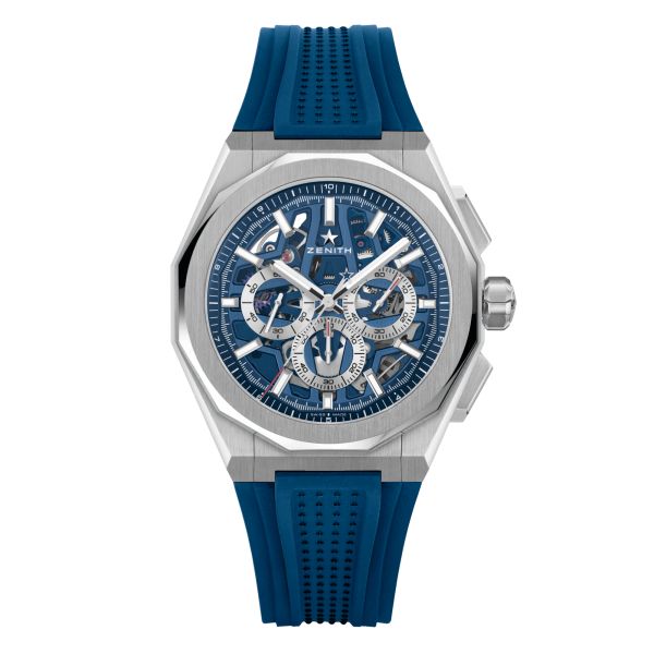 Montre Zenith Defy Skyline Chronographe Skeleton automatique cadran bleu bracelet acier 42 mm