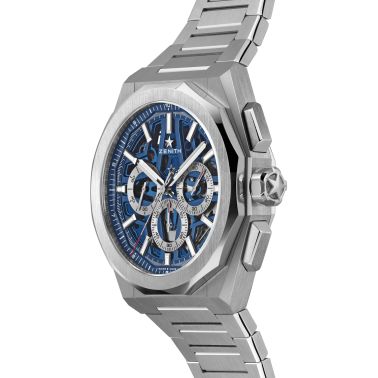 Montre Zenith Defy Skyline Chronographe Skeleton automatique cadran bleu bracelet acier 42 mm