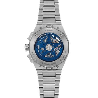 Montre Zenith Defy Skyline Chronographe Skeleton automatique cadran bleu bracelet acier 42 mm
