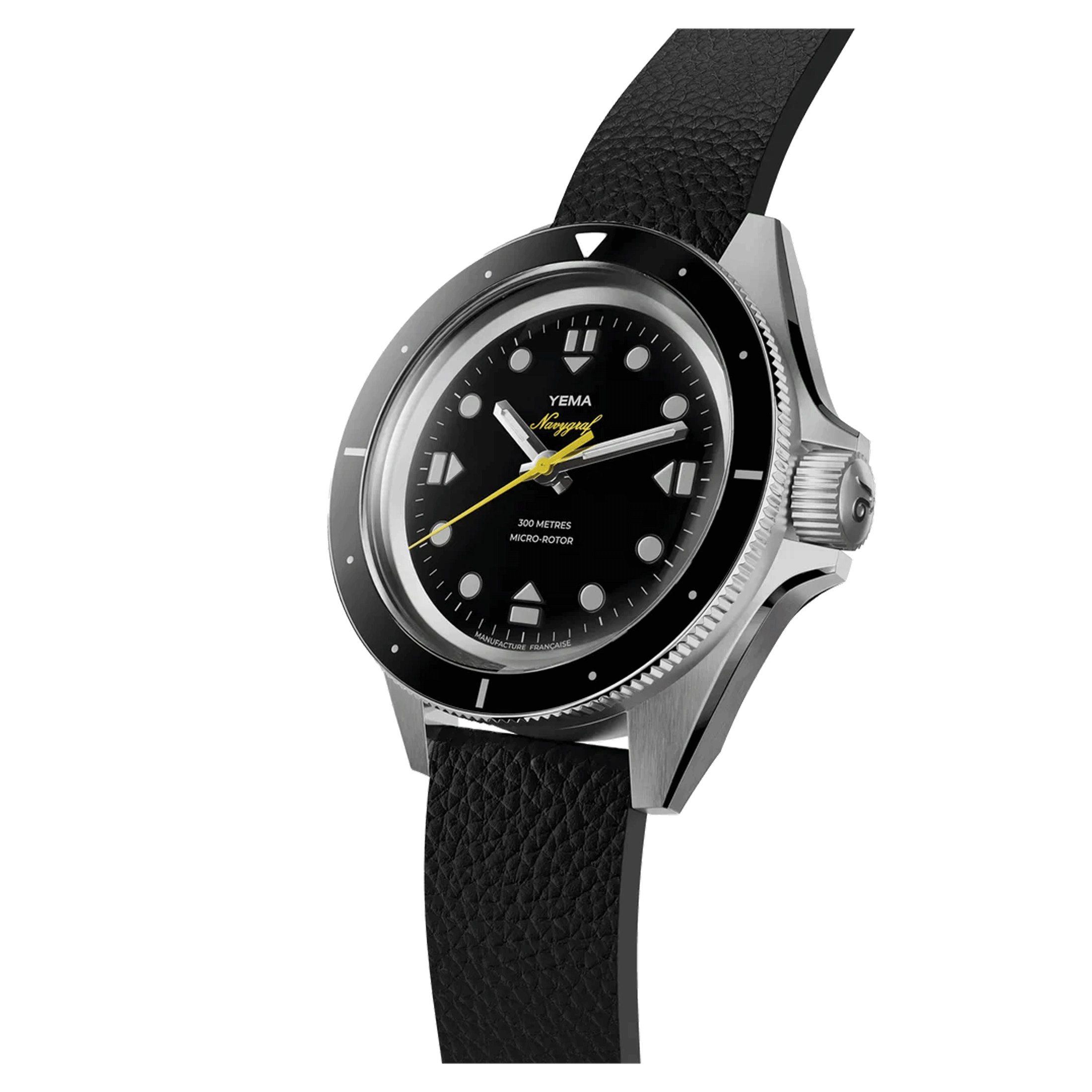 Yema Navygraf Slim CMM.20 automatic watch black dial black leather strap 39 mm 22.24.66.SN.L6