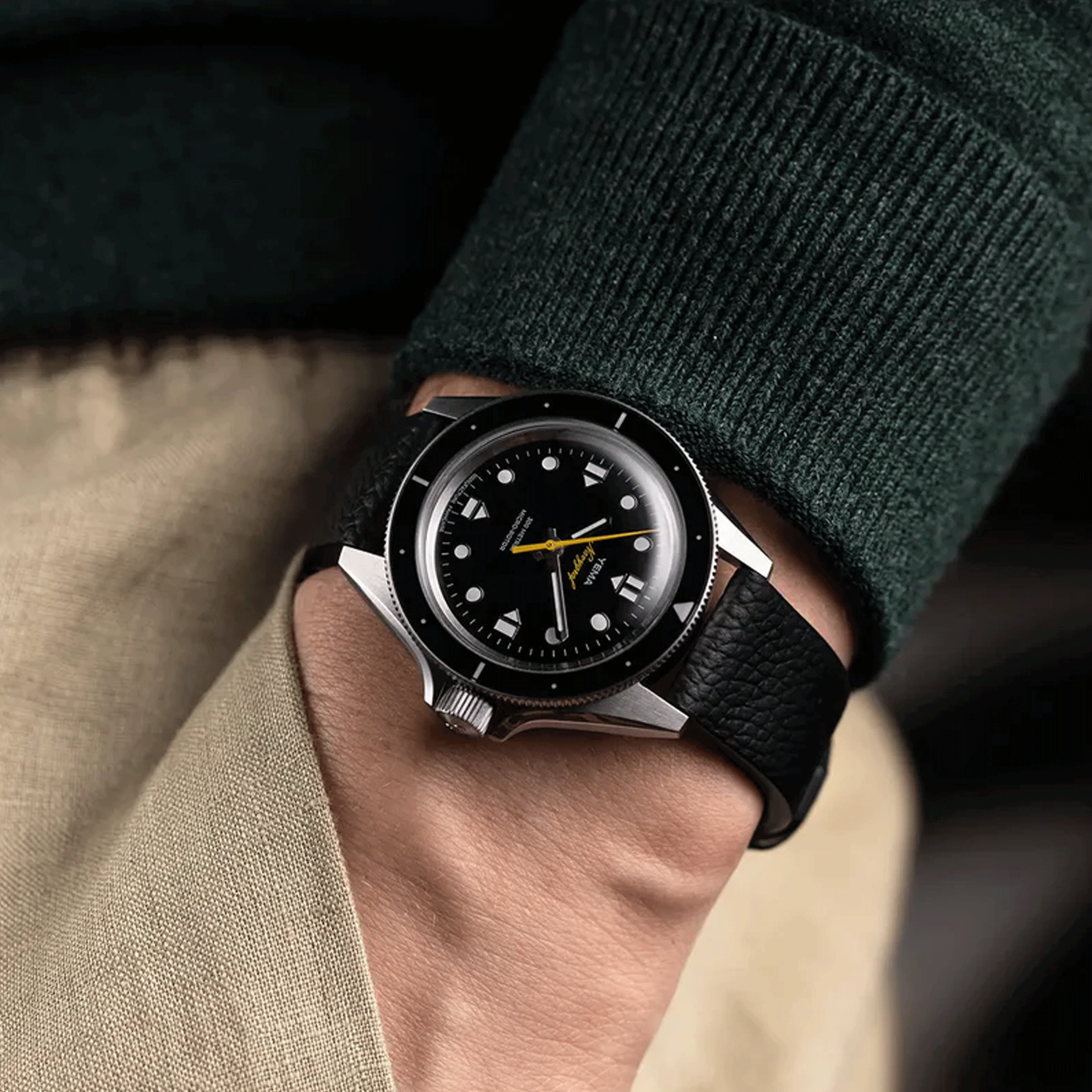 Yema Navygraf Slim CMM.20 automatic watch black dial black leather strap 39 mm 22.24.66.SN.L6