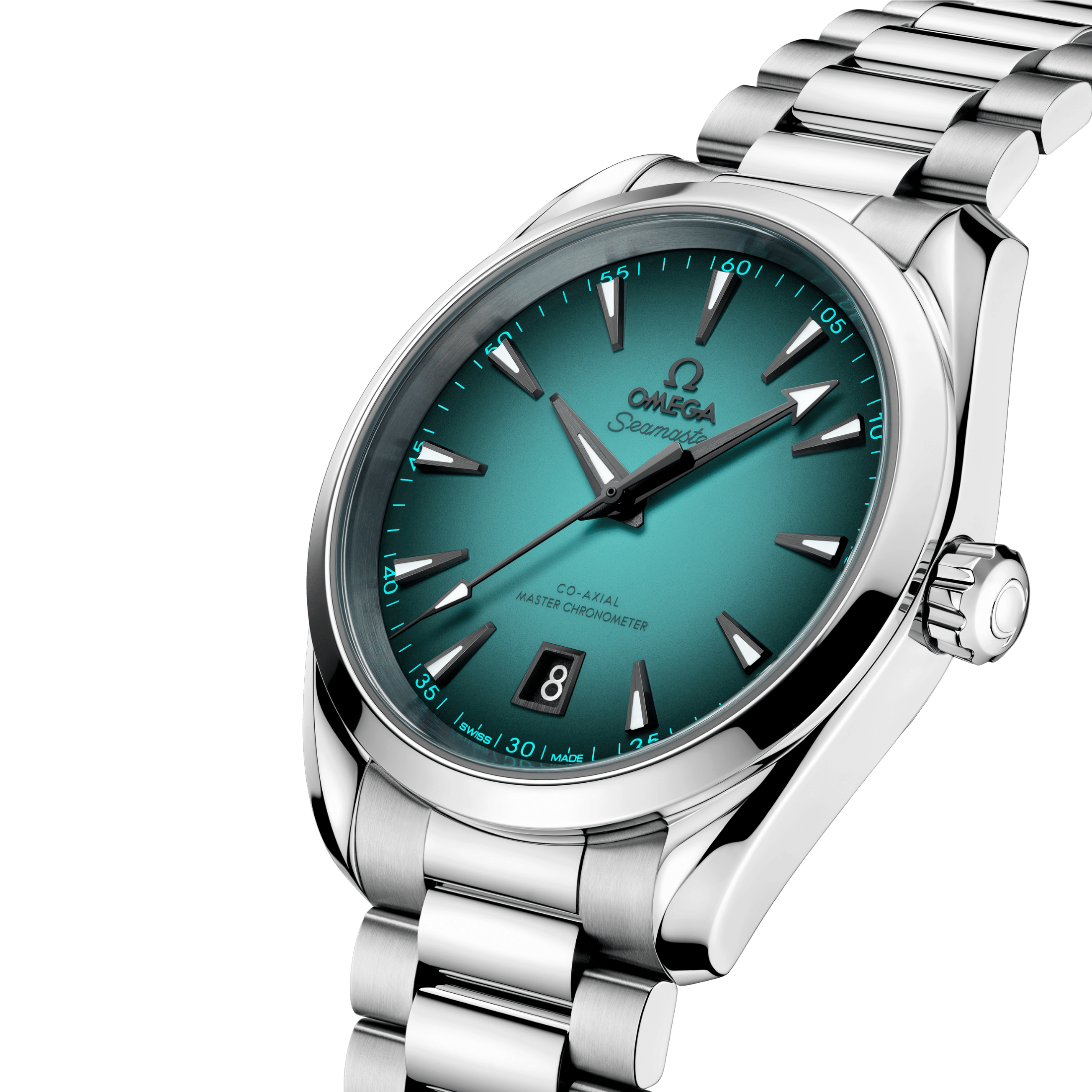 Montre Omega Seamaster Aqua Terra 150m Co-Axial Master Chronometer cadran turquoise bracelet acier 38 mm