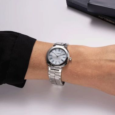 Montre Herbelin Newport Slim quartz index chiffres romains cadran nacre blanche bracelet acier 32 mm 16922B09