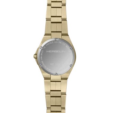 Herbelin Cap Camarat PVD Yellow Gold quartz watch silver dial steel bracelet PVD 33 mm 14545BP1N11
