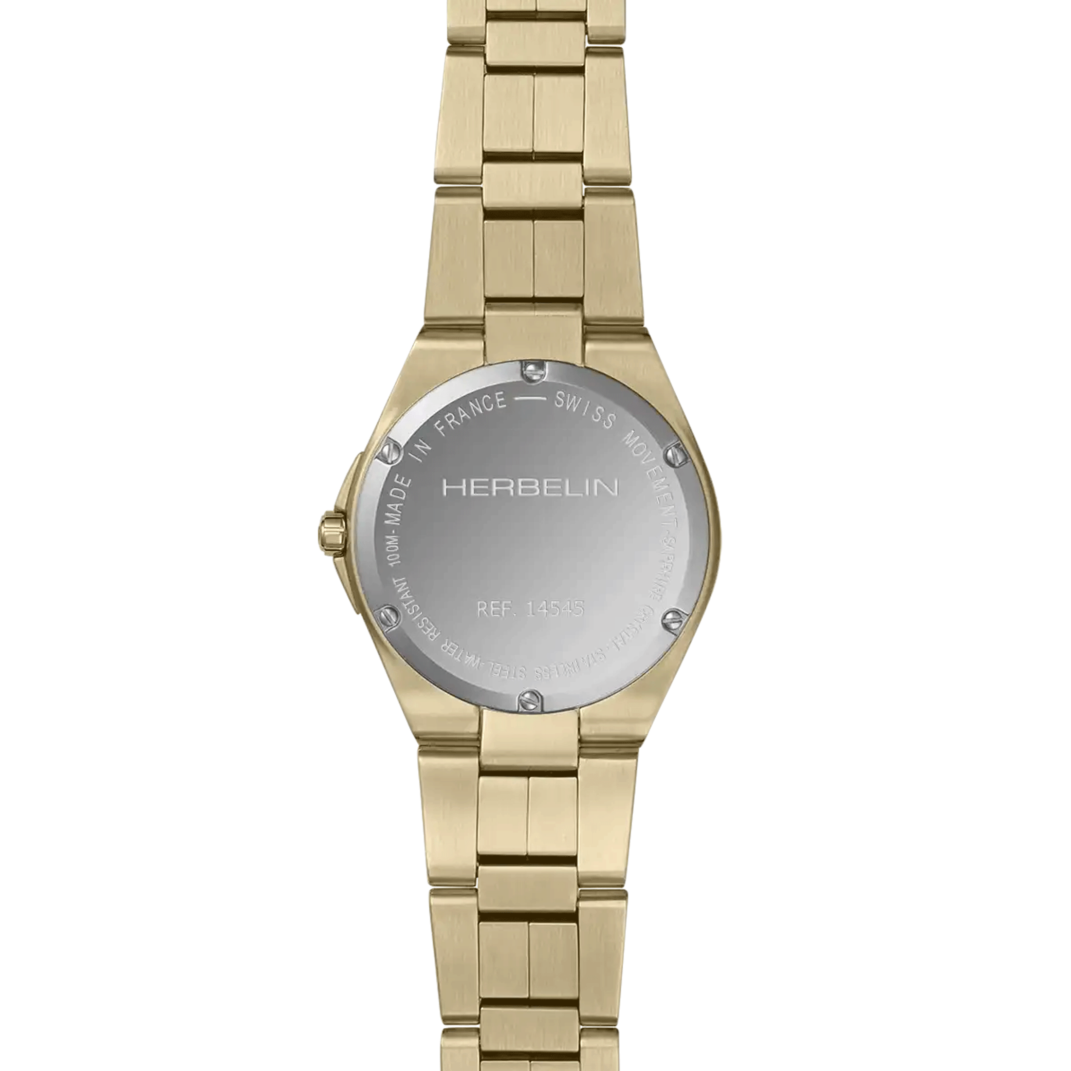 Herbelin Cap Camarat PVD Yellow Gold quartz watch silver dial steel bracelet PVD 33 mm 14545BP1N11
