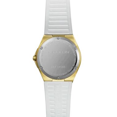Herbelin Cap Camarat PVD Yellow Gold quartz watch silver dial white rubber strap 33 mm 14545P1N11CW
