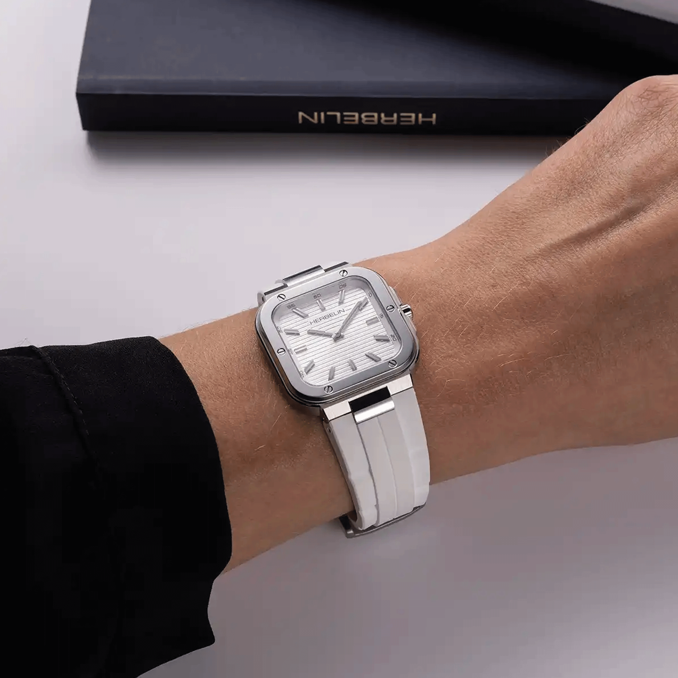 Herbelin Cap Camarat Square quartz watch white dial white rubber strap 30 x 30 mm 17546A12CW