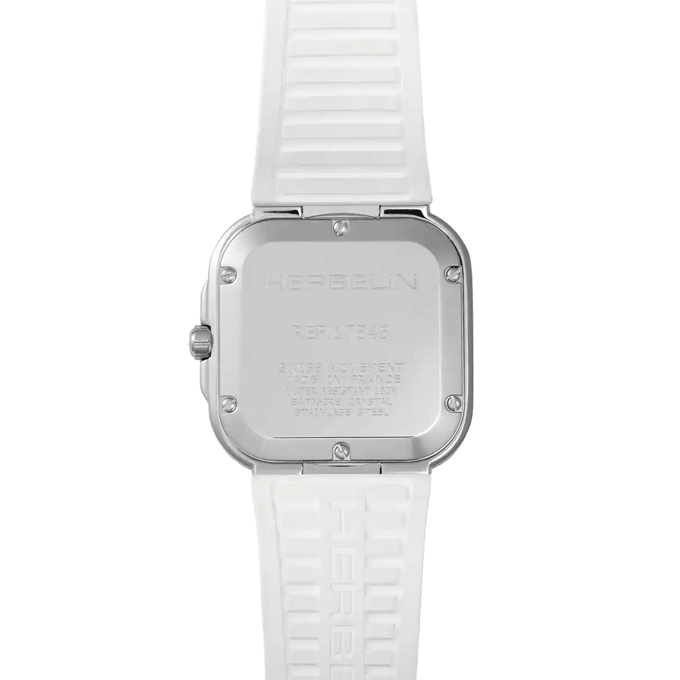 Herbelin Cap Camarat Square quartz watch white dial white rubber strap 30 x 30 mm 17546A12CW
