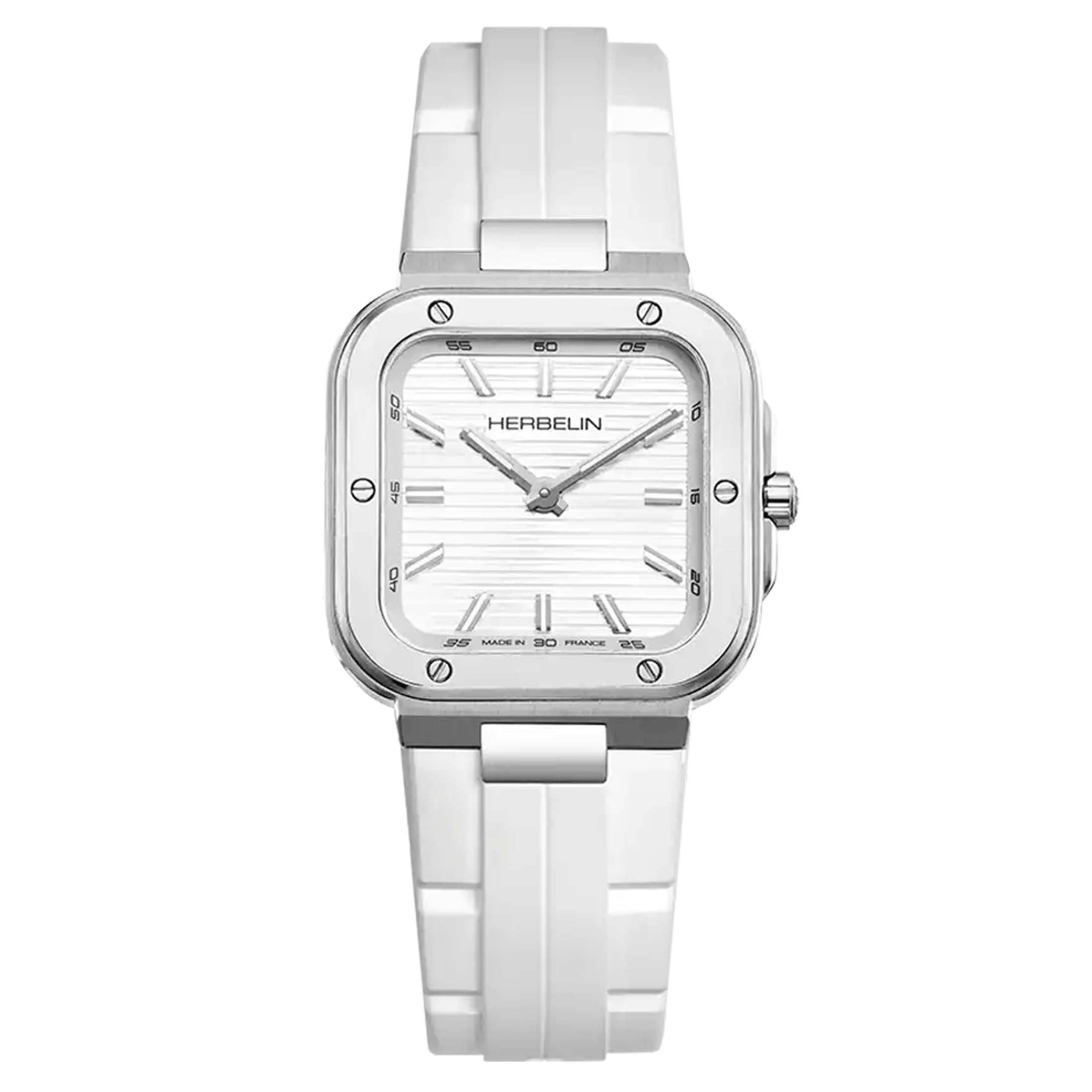 Herbelin Cap Camarat Square quartz watch white dial white rubber strap 30 x 30 mm 17546A12CW