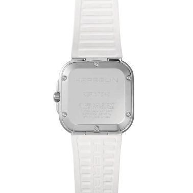 Herbelin Cap Camarat Square quartz watch arctic blue dial white rubber strap 30 x 30 mm 17546A25CW