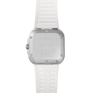 Montre Herbelin Cap Camarat Square quartz cadran bleu arctique bracelet caoutchouc blanc 30 x 30 mm 17546A25CW