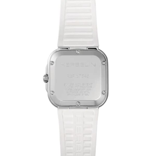 Herbelin Cap Camarat Square quartz watch arctic blue dial white rubber strap 30 x 30 mm 17546A25CW