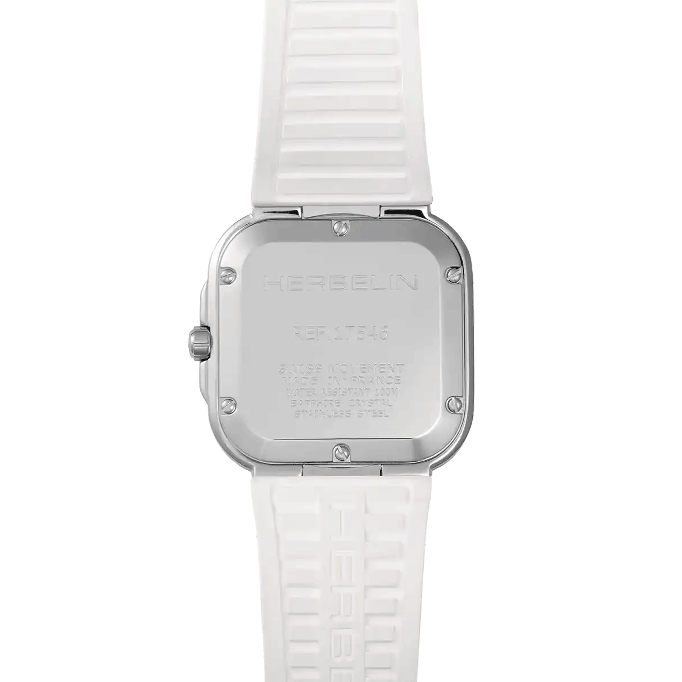 Herbelin Cap Camarat Square quartz watch arctic blue dial white rubber strap 30 x 30 mm 17546A25CW