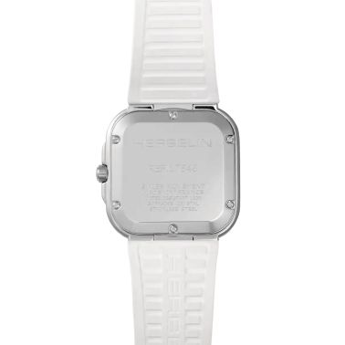 Herbelin Cap Camarat Square quartz watch champagne dial white rubber strap 30 x 30 mm 17546A13CW