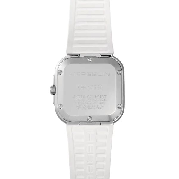 Herbelin Cap Camarat Square quartz watch champagne dial white rubber strap 30 x 30 mm 17546A13CW