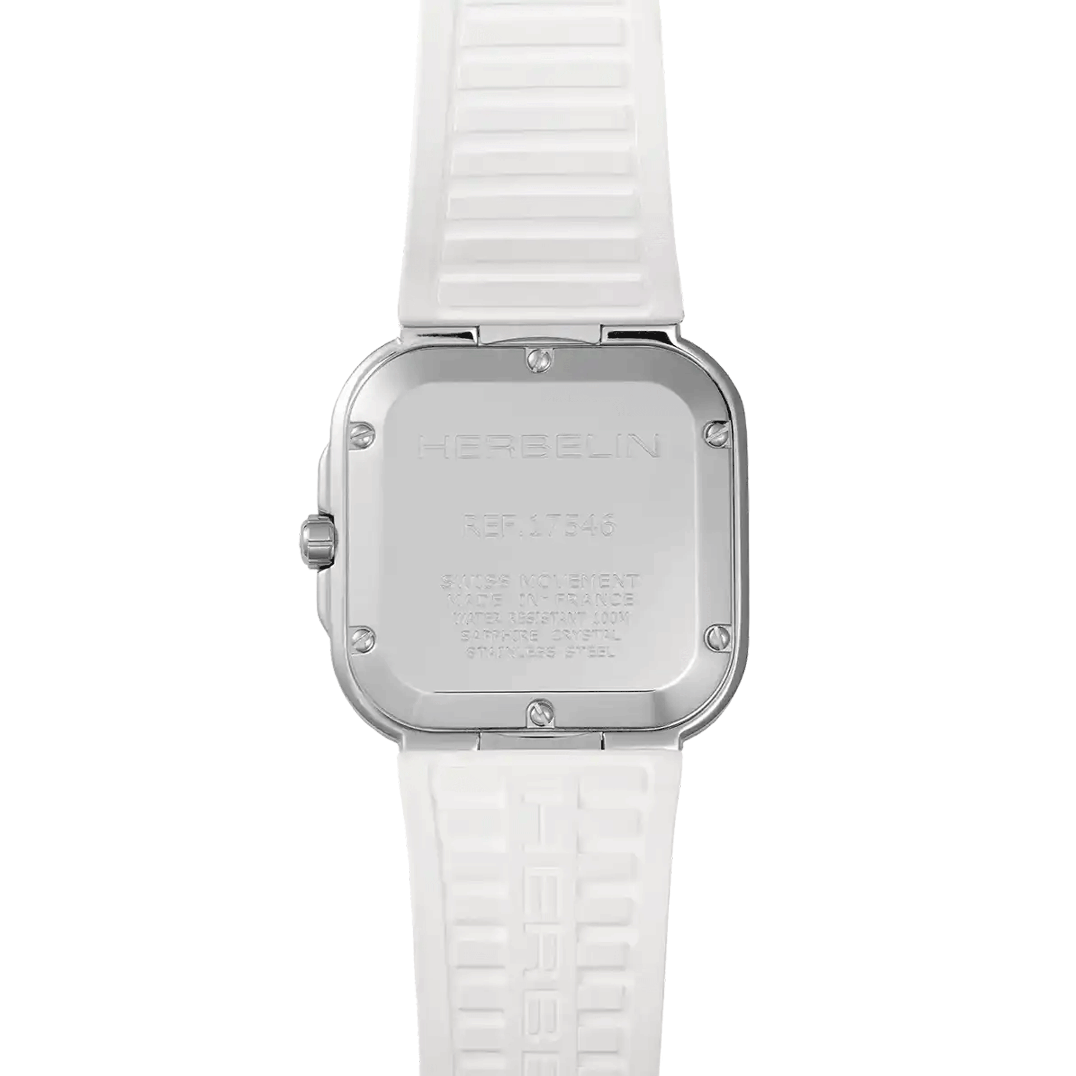 Herbelin Cap Camarat Square quartz watch champagne dial white rubber strap 30 x 30 mm 17546A13CW