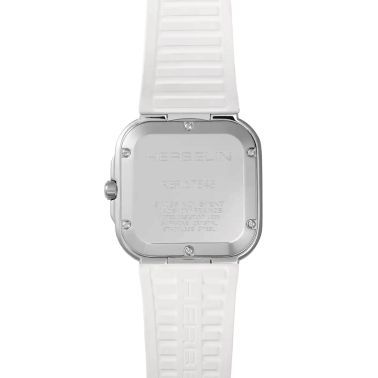 Herbelin Cap Camarat Square quartz watch pink champagne dial white rubber strap 30 x 30 mm 17546A18CW