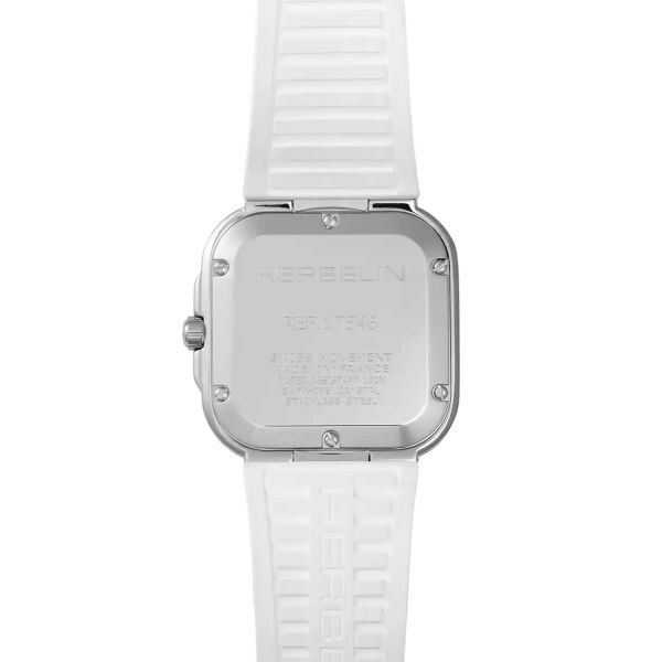 Herbelin Cap Camarat Square quartz watch pink champagne dial white rubber strap 30 x 30 mm 17546A18CW