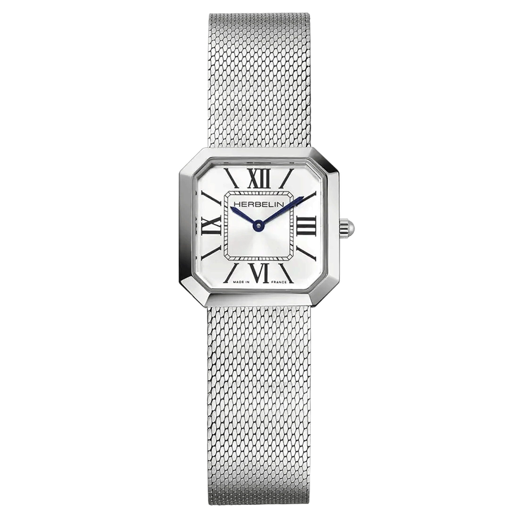 Herbelin Octogône quartz watch silver dial stainless steel bracelet mesh 24.5 mm 17426B08