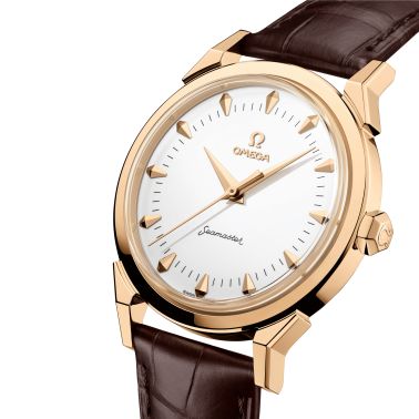 Omega Heritage Seamaster 37 mm Moonshine Gold "Milano Cortina 2026" automatic white enamel dial leather strap 37 mm