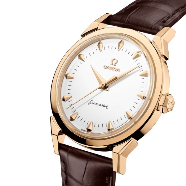 Omega Heritage Seamaster 37 mm Moonshine Gold "Milano Cortina 2026" automatic white enamel dial leather strap 37 mm