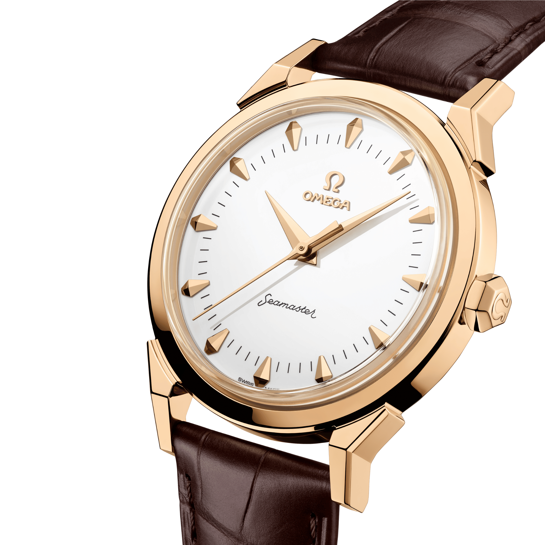Omega Heritage Seamaster 37 mm Moonshine Gold "Milano Cortina 2026" automatic white enamel dial leather strap 37 mm