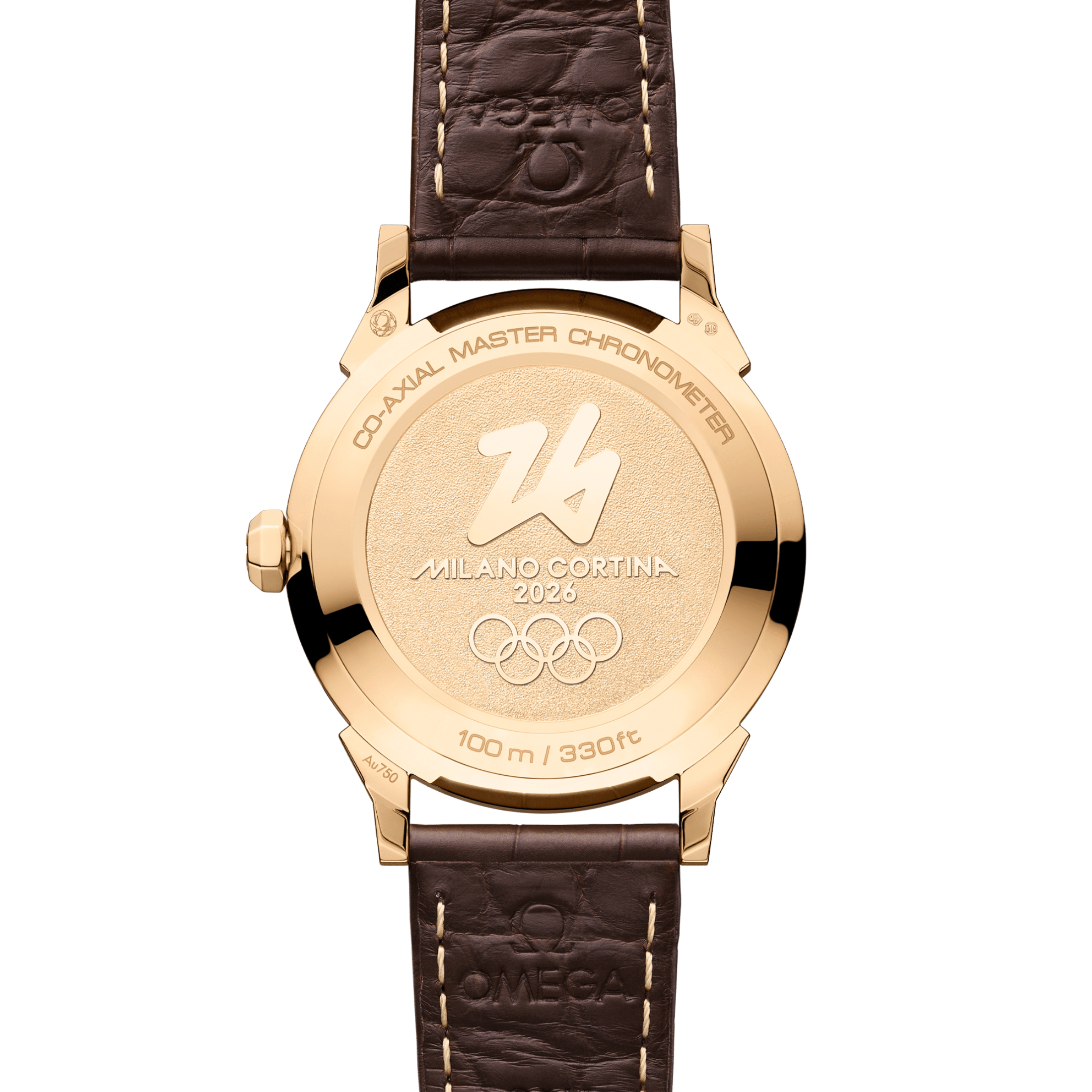 Omega Heritage Seamaster 37 mm Moonshine Gold "Milano Cortina 2026" automatic white enamel dial leather strap 37 mm