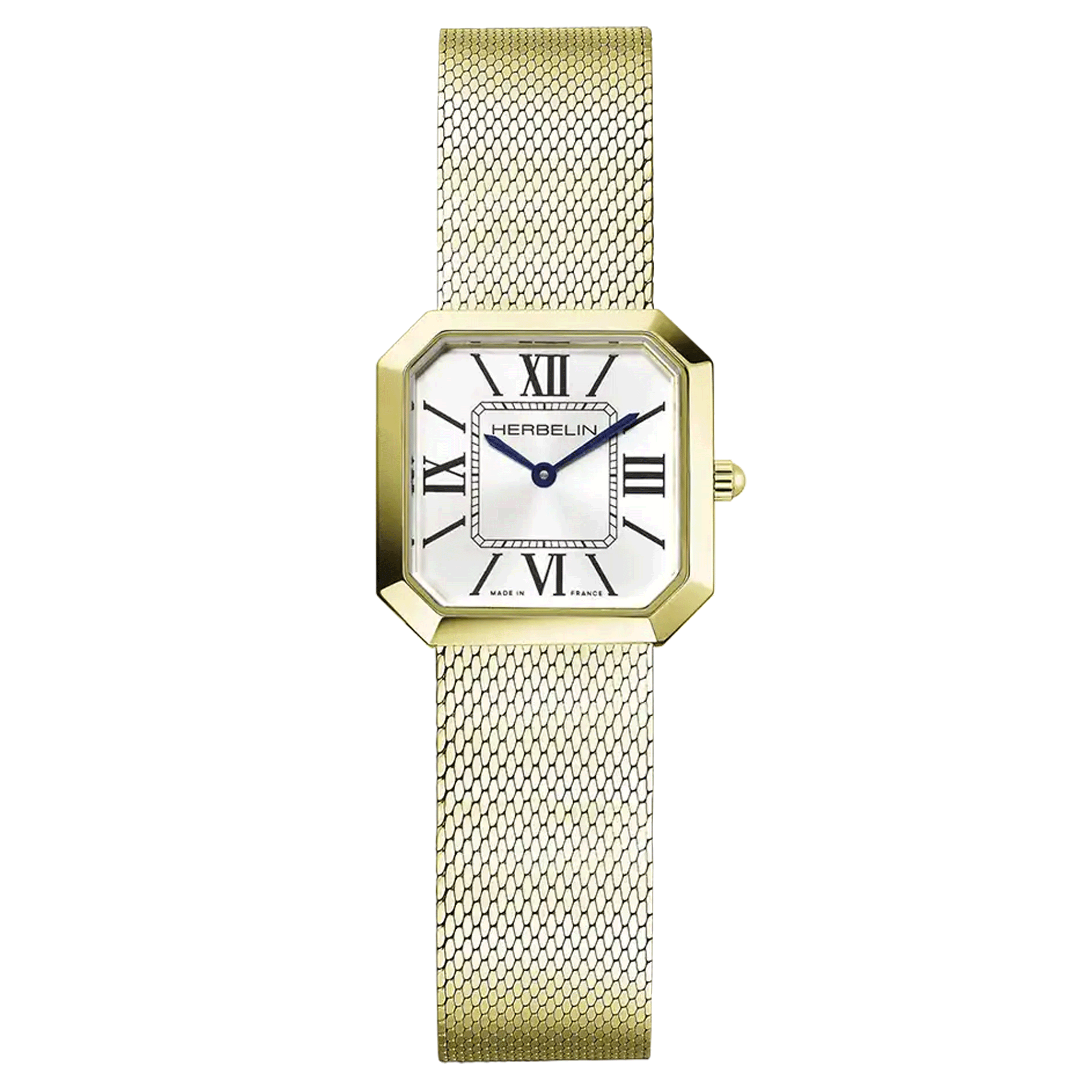 Herbelin Octogône quartz watch silver dial stainless steel bracelet pvd yellow gold Milanese link 24.5 mm 17426BP08