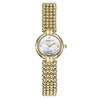 Montre Herbelin Perles quartz index diamants cadran nacre blanche bracelet acier PVD or jaune 22 mm 17433BP1N89