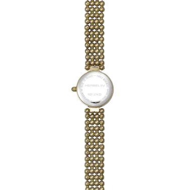 Herbelin watch Perles quartz index diamonds white mother-of-pearl dial steel bracelet PVD yellow gold 22 mm 17433BP1N89
