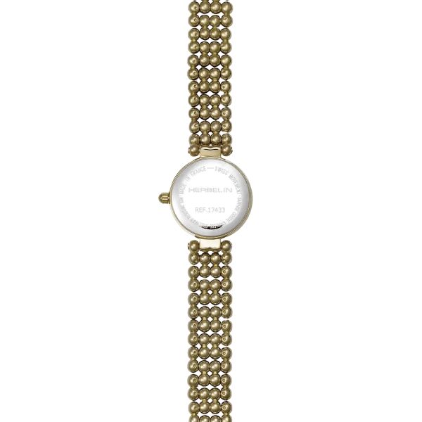 Montre Herbelin Perles quartz index diamants cadran nacre blanche bracelet acier PVD or jaune 22 mm 17433BP1N89