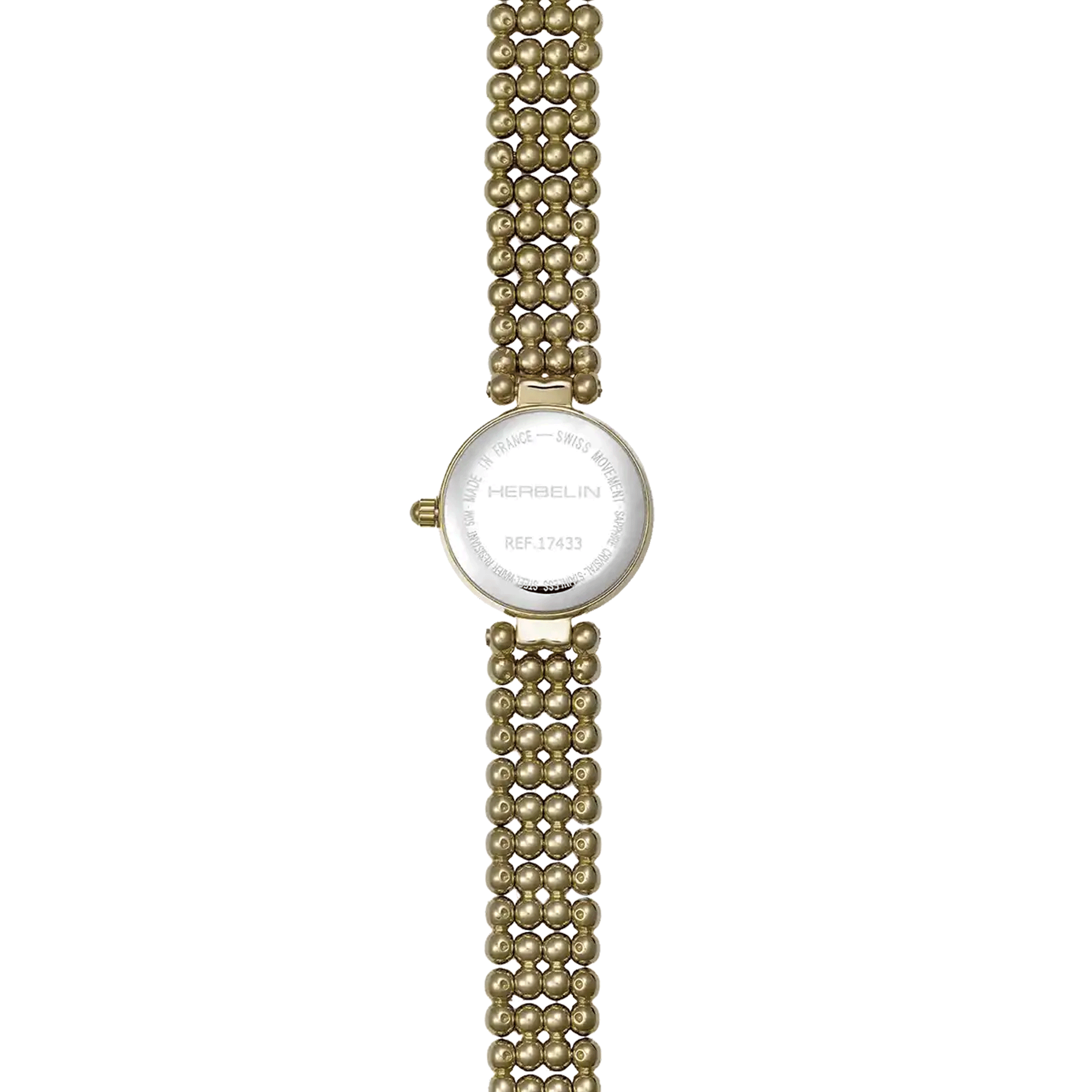 Montre Herbelin Perles quartz index diamants cadran nacre blanche bracelet acier PVD or jaune 22 mm 17433BP1N89