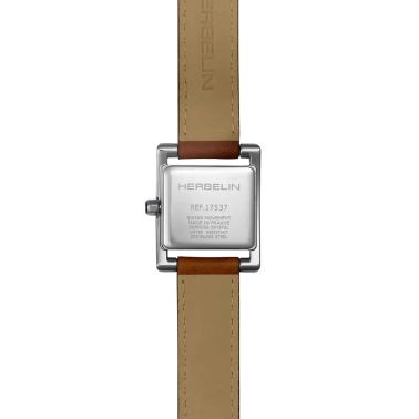 Herbelin Ve Avenue quartz watch silver dial brown leather strap 23.4 x 19 mm 17537AP08GD