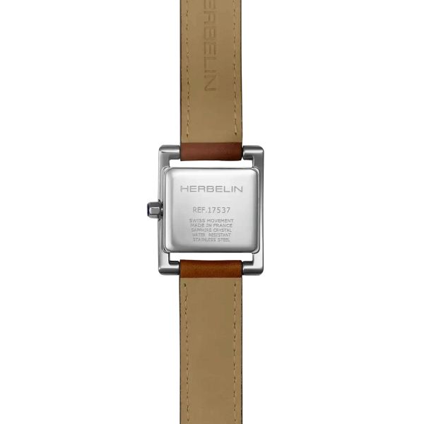 Herbelin Ve Avenue quartz watch silver dial brown leather strap 23.4 x 19 mm 17537AP08GD