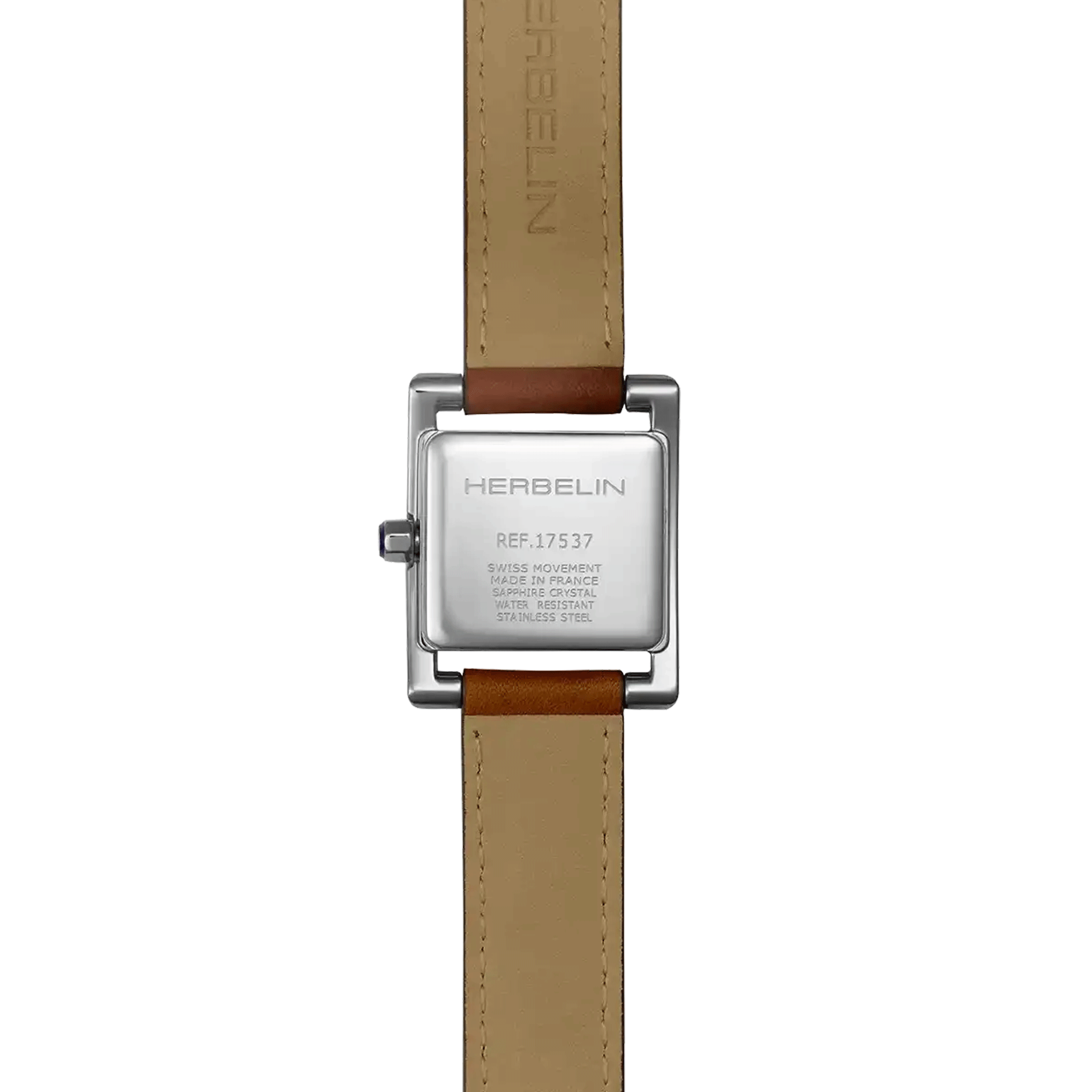 Herbelin Ve Avenue quartz watch silver dial brown leather strap 23.4 x 19 mm 17537AP08GD