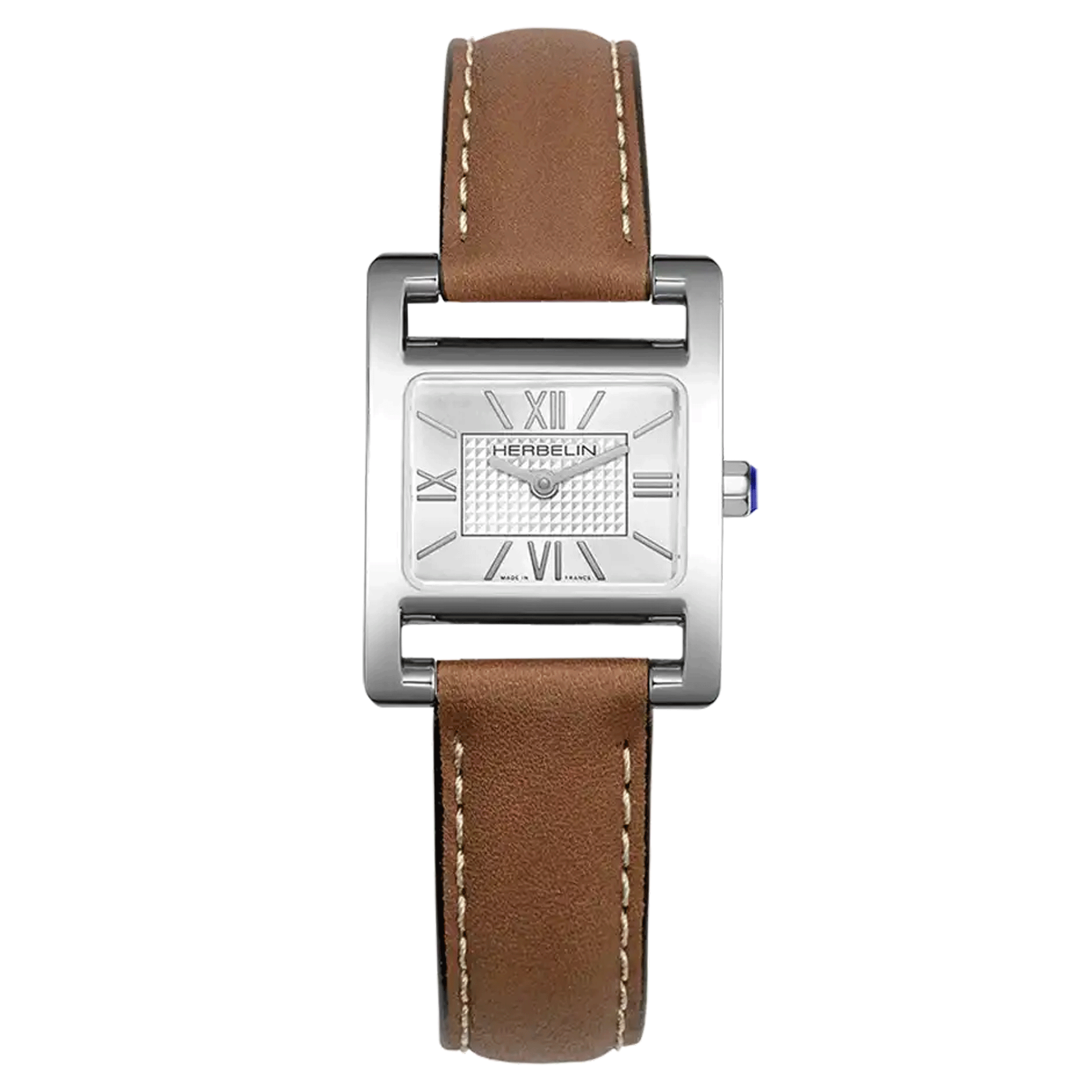 Montre Herbelin Ve Avenue quartz cadran argent bracelet cuir brun 23,4 x 19 mm 17537AP08GD