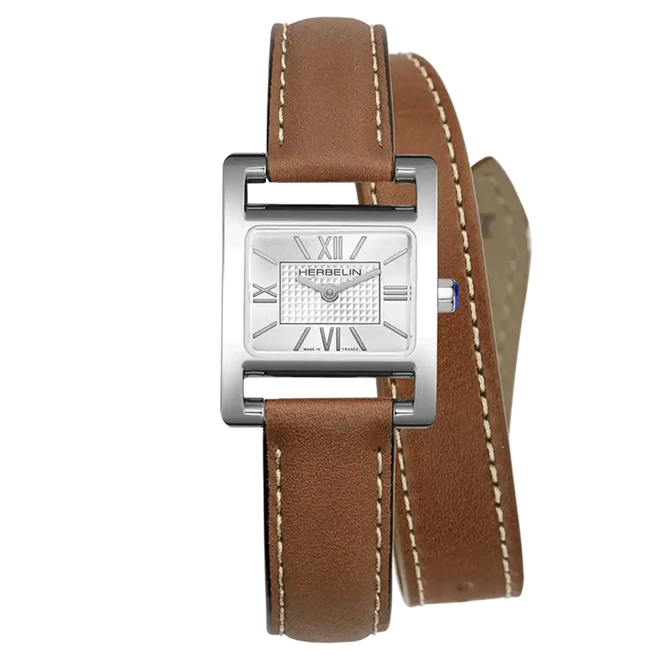 Herbelin Ve Avenue quartz watch silver dial brown leather strap double tour 23,4 x 19 mm 17537AP08GDL