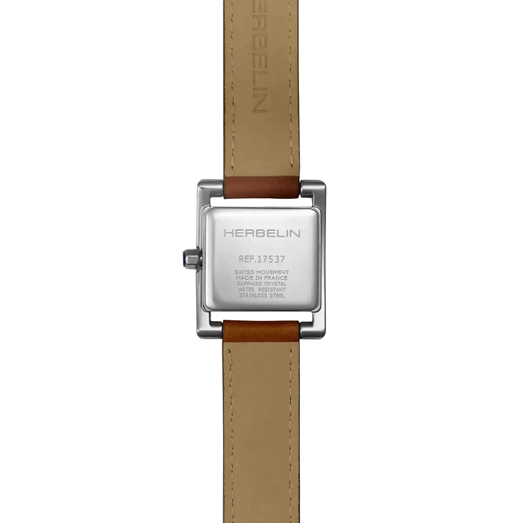 Herbelin Ve Avenue quartz watch silver dial brown leather strap double tour 23,4 x 19 mm 17537AP08GDL