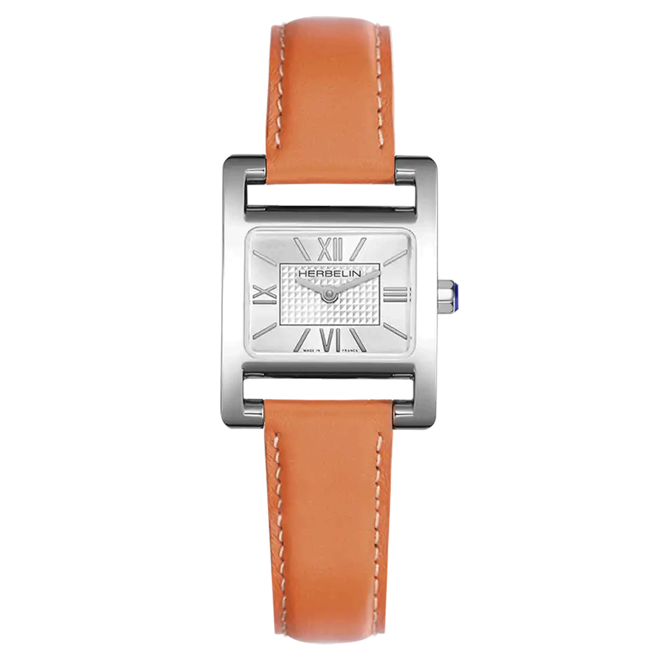 Herbelin Ve Avenue quartz watch silver dial orange leather strap 23.4 x 19 mm 17537AP08MD