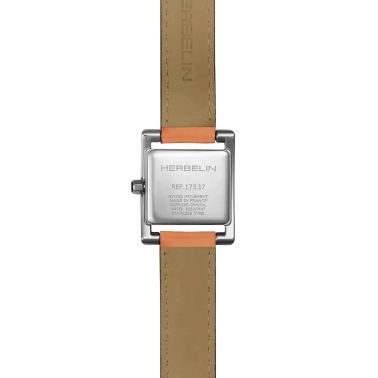 Herbelin Ve Avenue quartz watch silver dial orange leather strap 23.4 x 19 mm 17537AP08MD