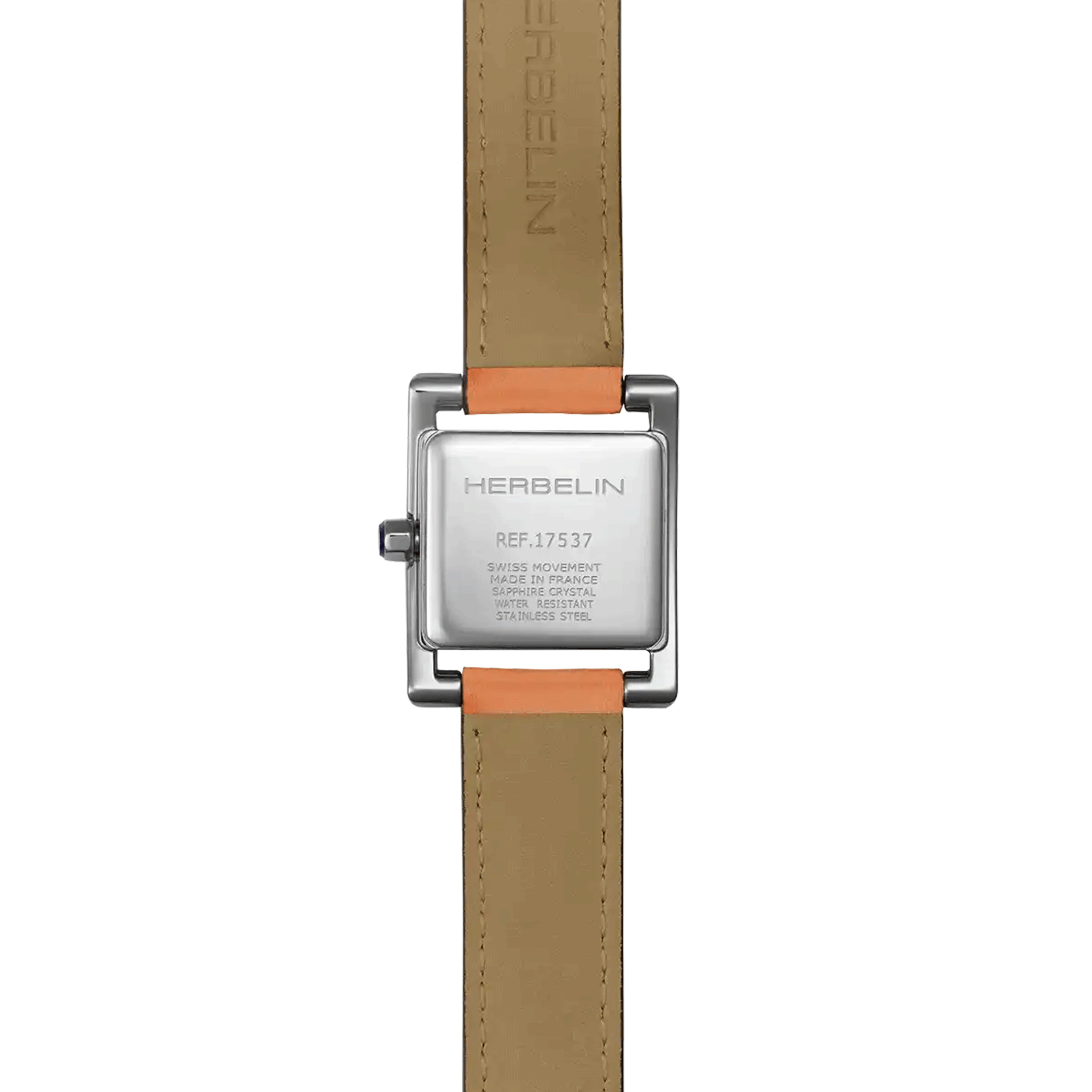 Herbelin Ve Avenue quartz watch silver dial orange leather strap 23.4 x 19 mm 17537AP08MD