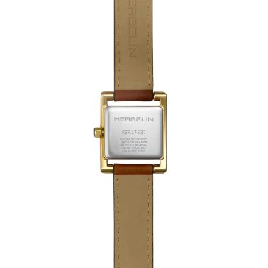 Ve Avenue Herbelin watch PVD Yellow Gold quartz silver dial brown leather strap 23.4 x 19 mm 17537P08GD