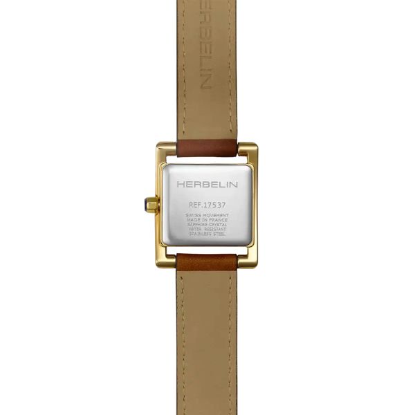 Ve Avenue Herbelin watch PVD Yellow Gold quartz silver dial brown leather strap 23.4 x 19 mm 17537P08GD