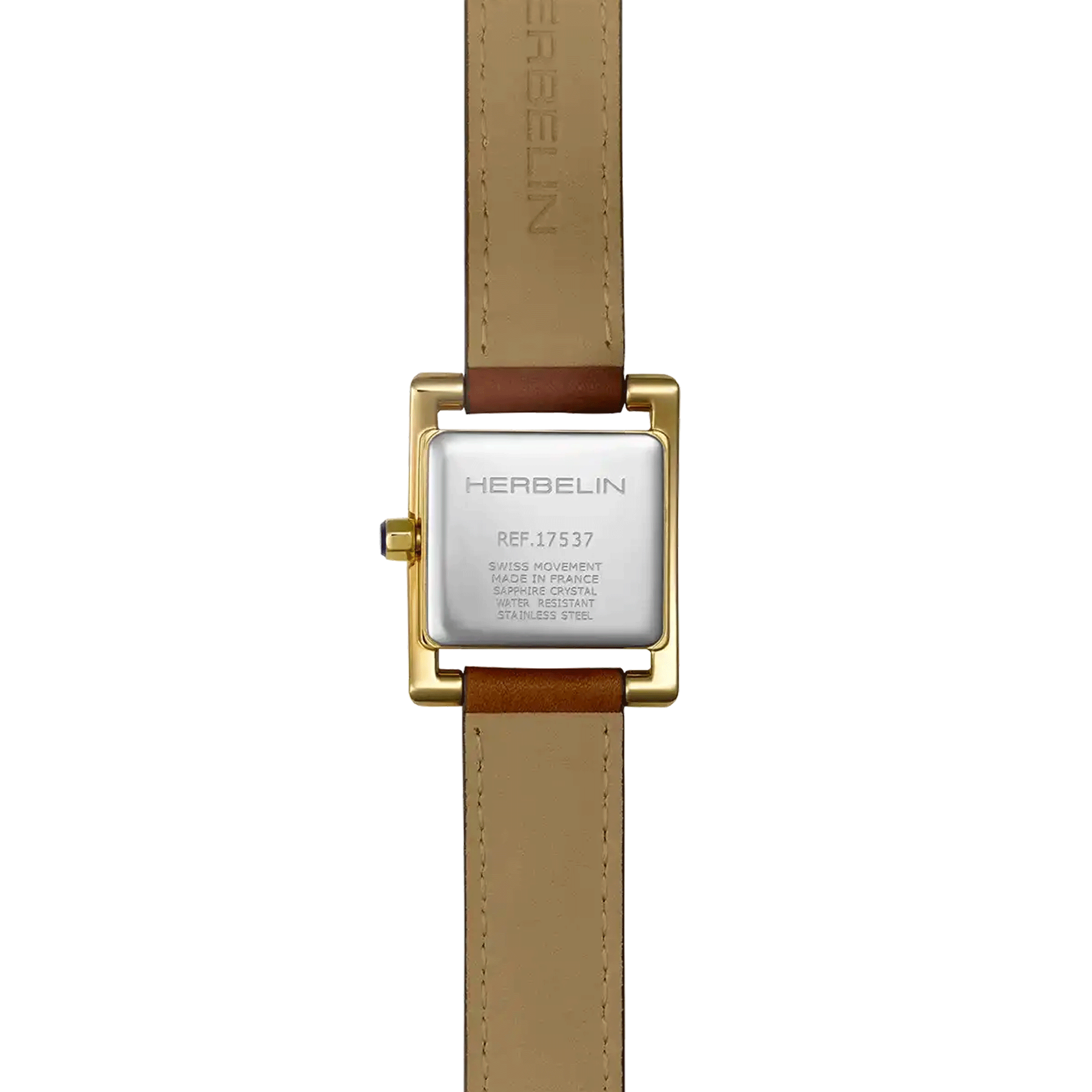 Ve Avenue Herbelin watch PVD Yellow Gold quartz silver dial brown leather strap 23.4 x 19 mm 17537P08GD