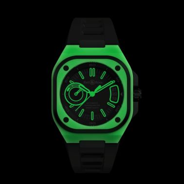 Montre Bell & Ross BR X5 Green Lum automatique cadran noir bracelet caoutchouc noir 41 mm