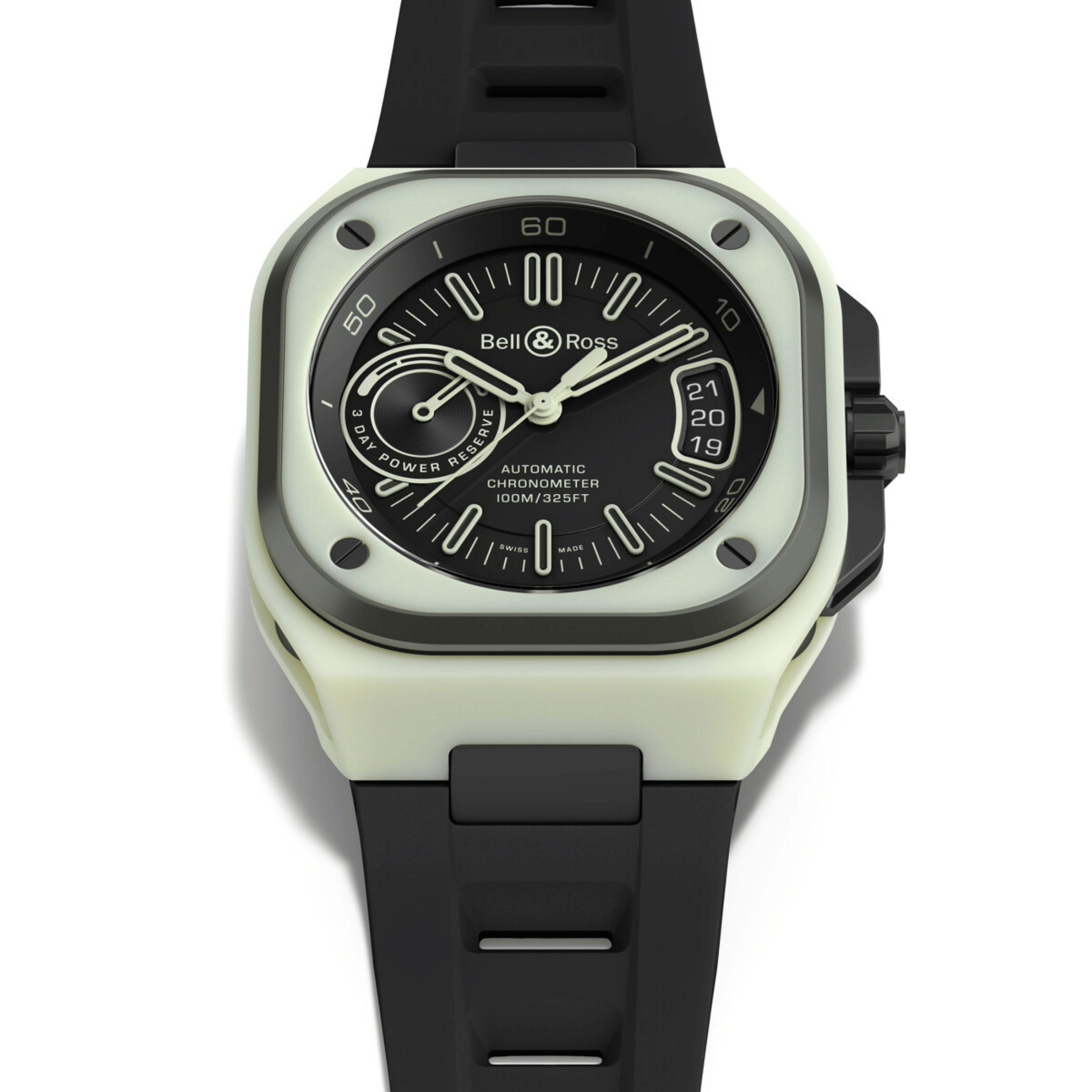 Montre Bell & Ross BR X5 Green Lum automatique cadran noir bracelet caoutchouc noir 41 mm