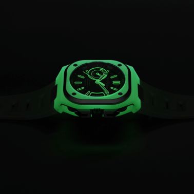 Bell & Ross BR X5 Green Lum automatic watch black dial black rubber strap 41 mm