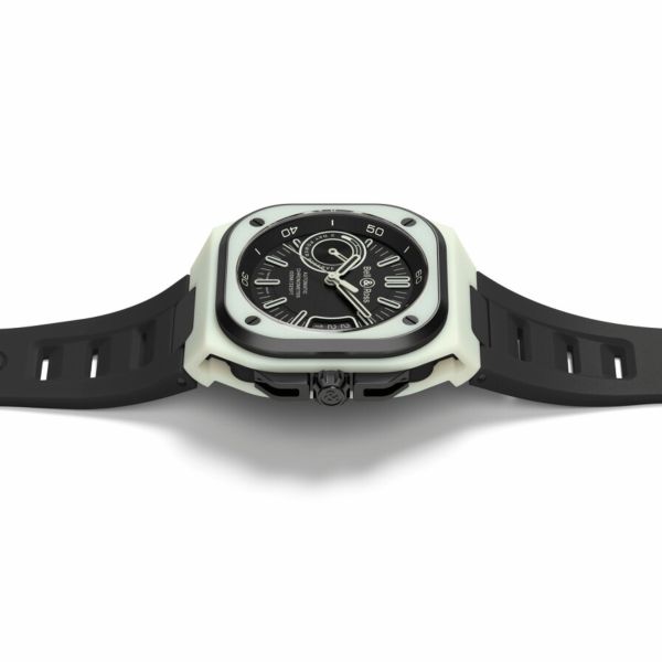 Bell & Ross BR X5 Green Lum automatic watch black dial black rubber strap 41 mm