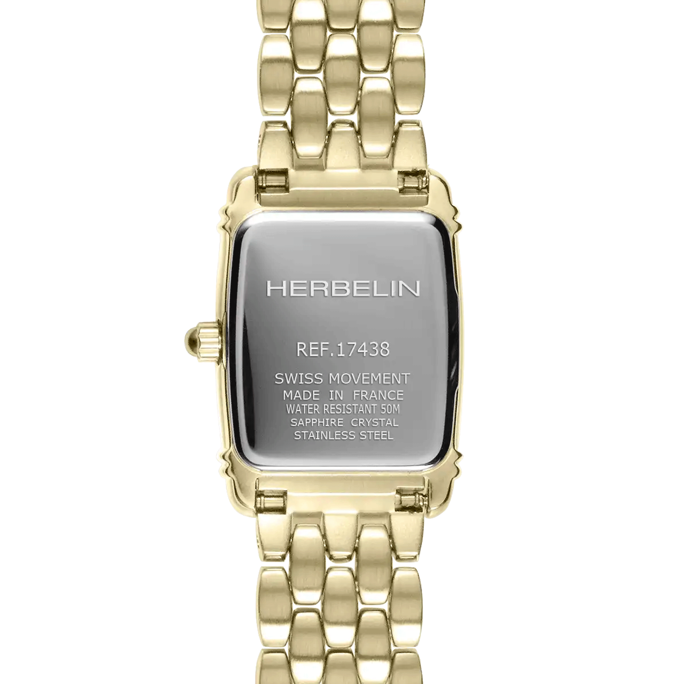 Herbelin Art Déco quartz watch silver dial steel bracelet PVD yellow gold 17.8 x 19.40 mm 17438BP1N22