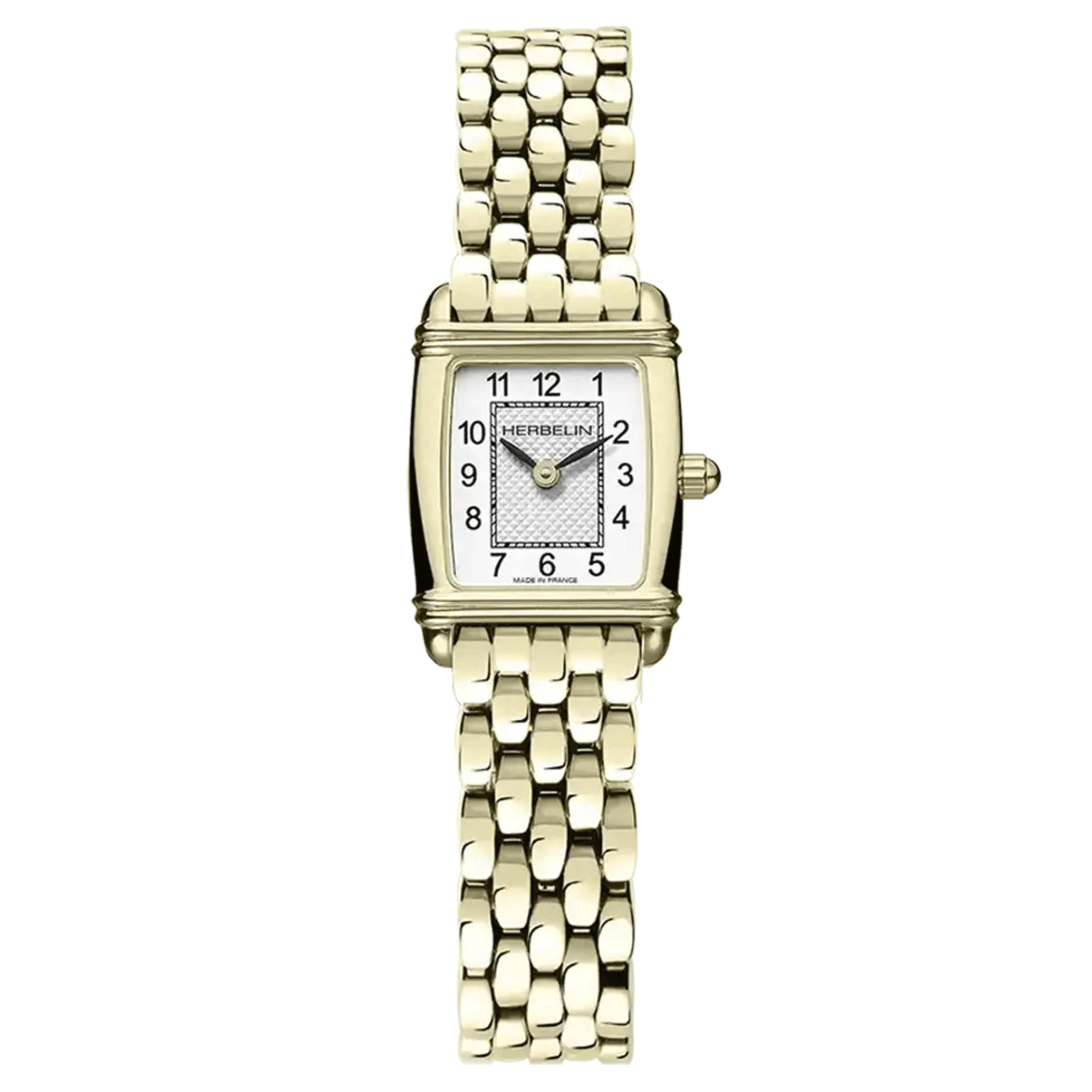 Herbelin Art Déco quartz watch silver dial steel bracelet PVD yellow gold 17.8 x 19.40 mm 17438BP1N22